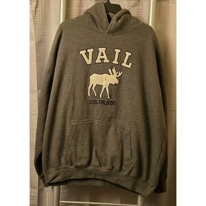 Vail Colorado Heavy Moose Ski Hoodie Mens 2XL Green Pullover Sweatshirt Hooded